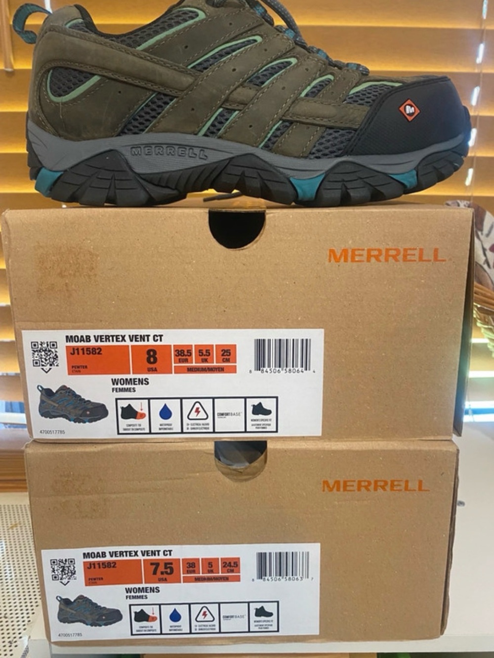 Merrell Women's Trail Shoe in Olive with Teal Accents